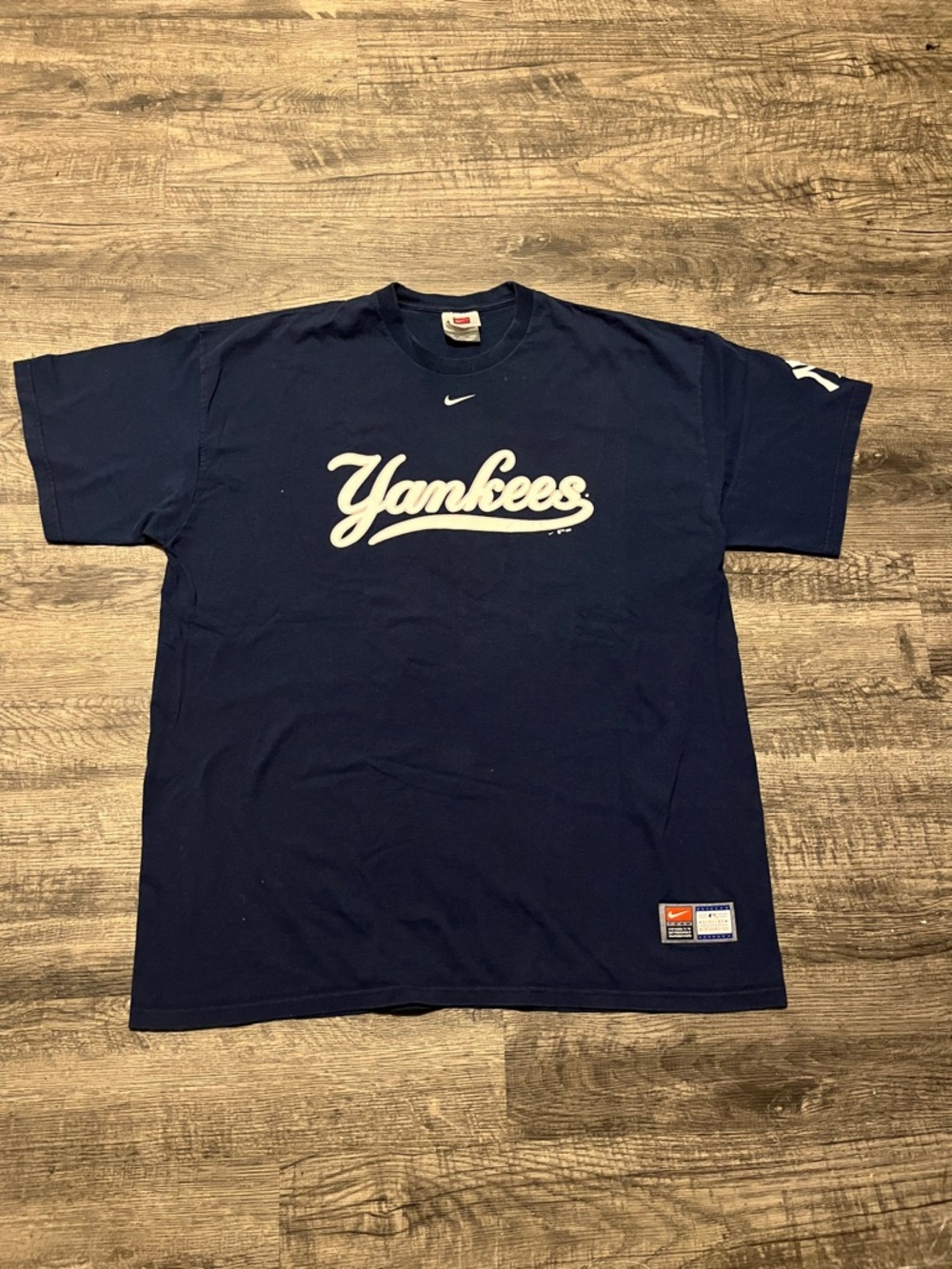 Nike Navy and White Yankees Script T-Shirt
